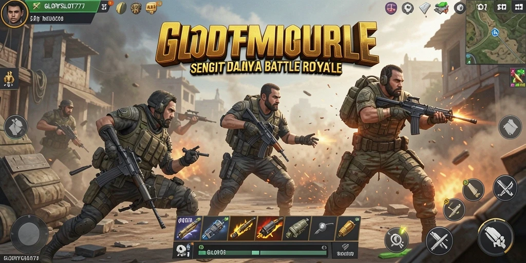 Tangkapan layar GLORYSLOT777 menampilkan aksi seru dalam pertempuran Battle Royale.