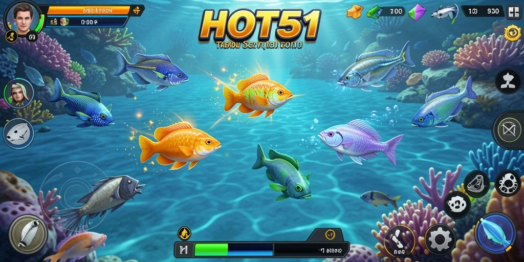 Screenshot gameplay HOT51 yang menampilkan momen seru menembak ikan.