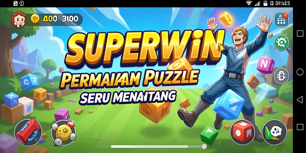 Tampilan screenshot gameplay SUPERWIN yang menunjukkan tantangan puzzle yang menarik.